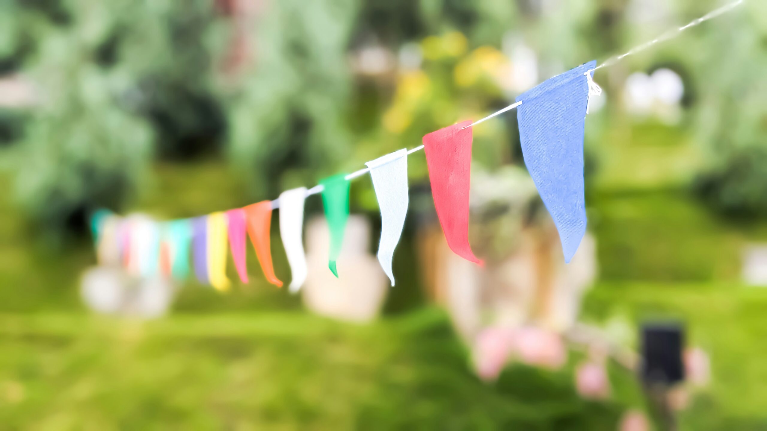 Rainbow bunting in a garden