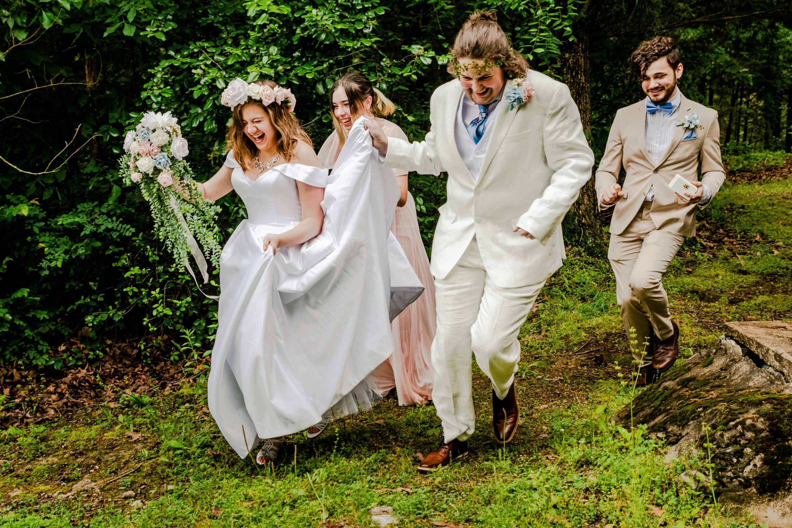 Laughing wedding party