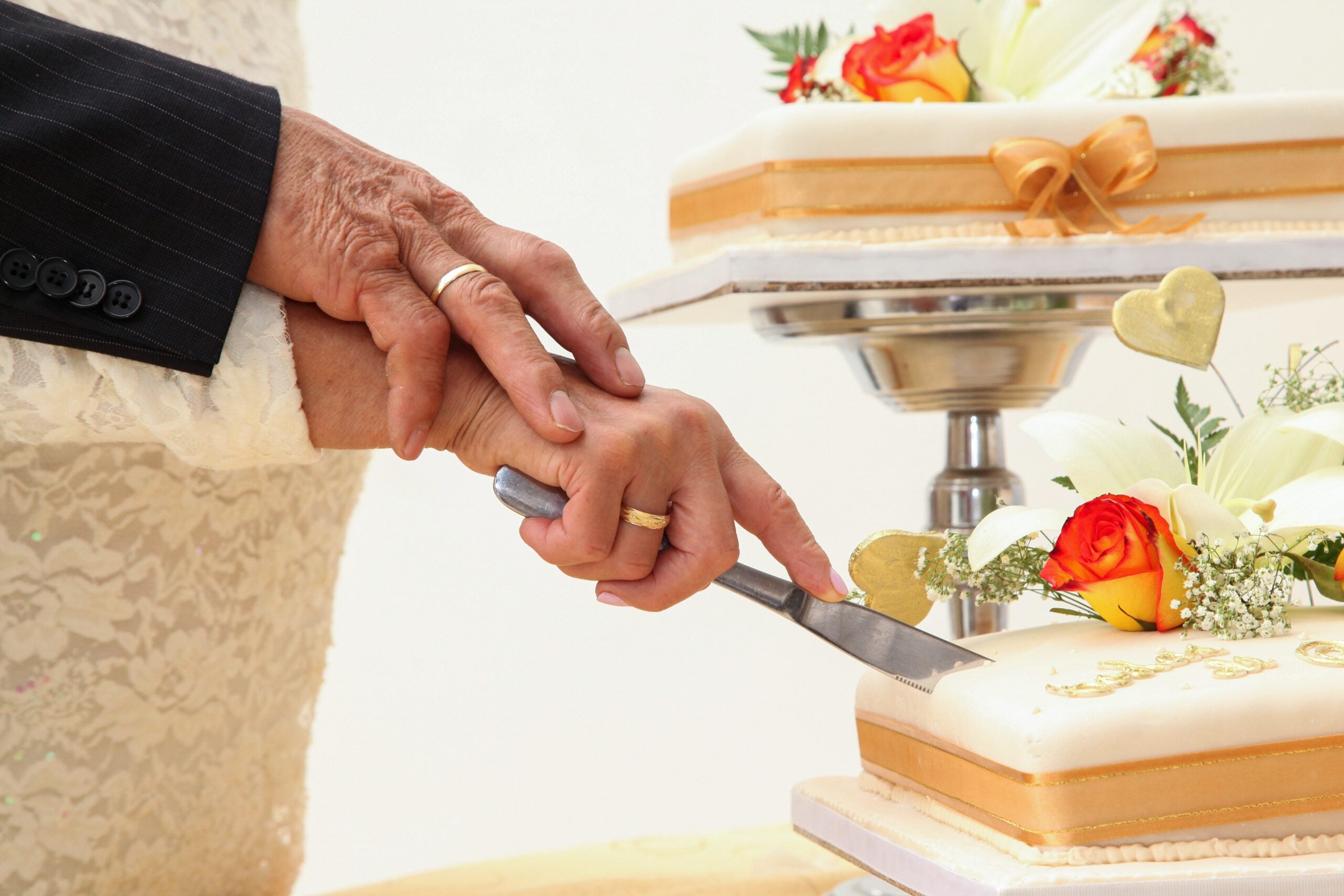 Cutting an anniversary cake