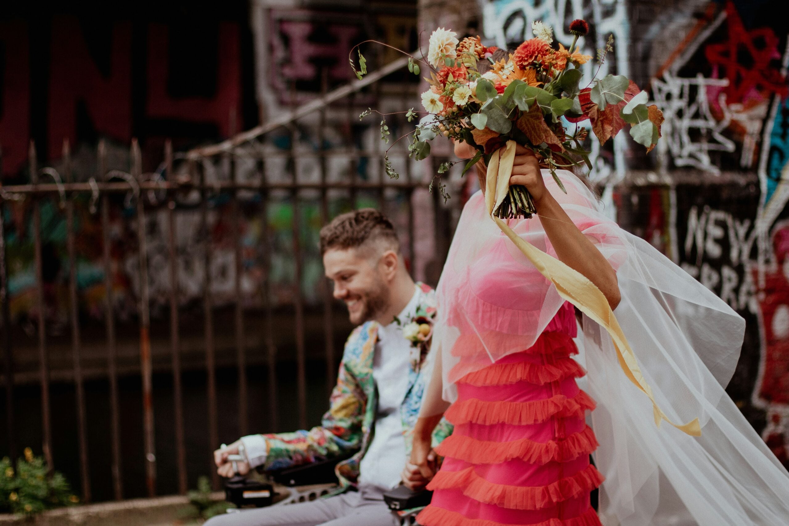 Married couple with bouquet