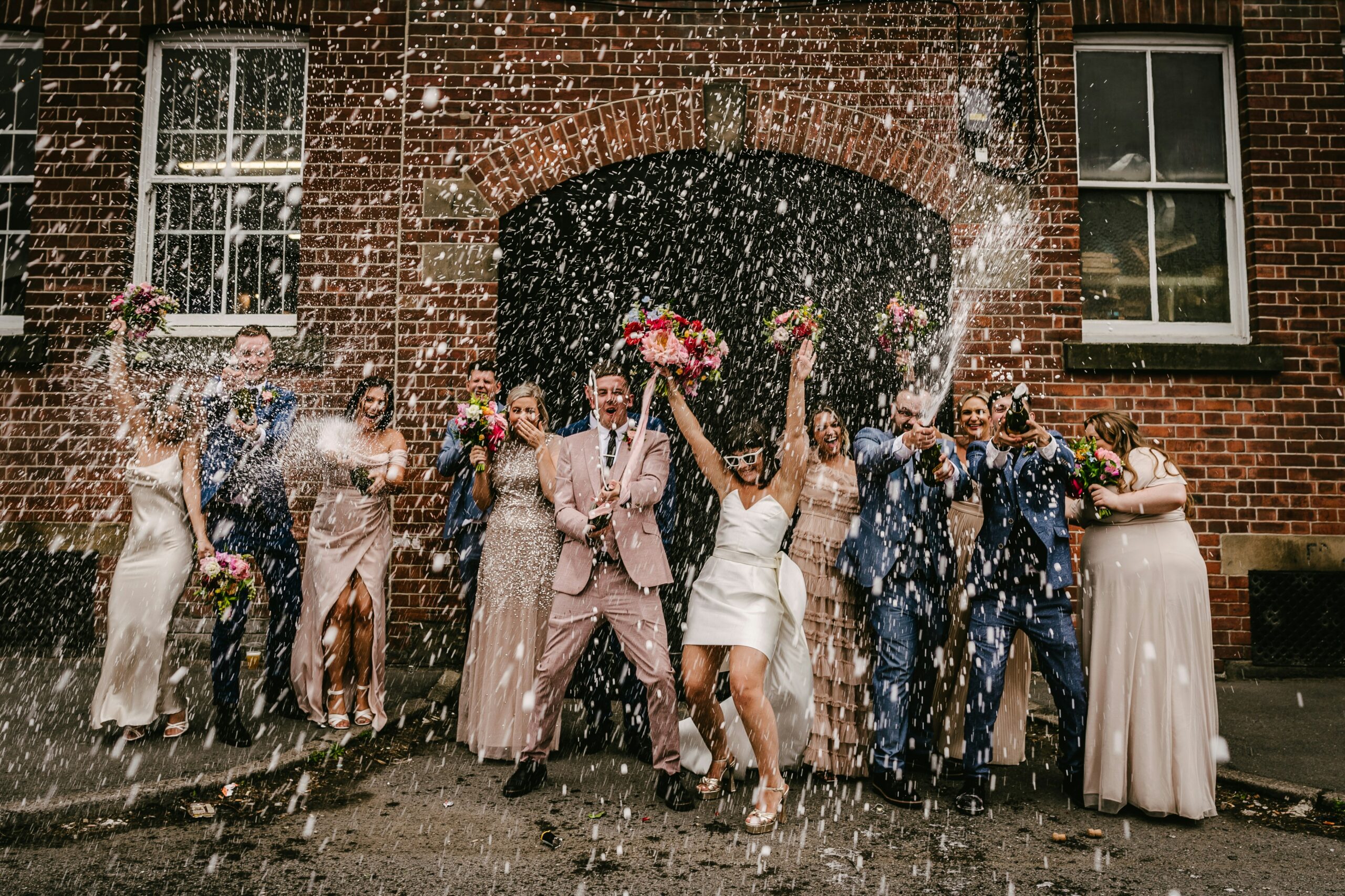 Wedding party with champagne